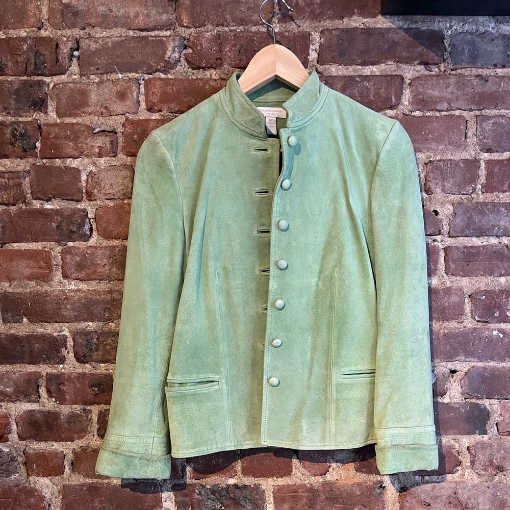 Vintage Light Green Suede Leather Jacket medium
